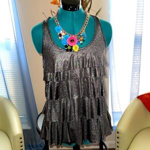 F21 | Silver Metallic Tiered Racerback Tank top